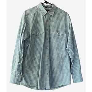 Ariat Pro Series Medium Long Sleeve Pearl Snap Plaid Western Shirt Teal Black Wh